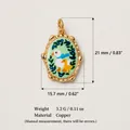Pastoral style copper oval pendant featuring cute duck and blueberry pattern in gold - Scarf Goose Pendant