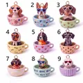 Collection of nine colorful cartoon dog in teacup enamel charms for DIY jewelry making - Pendant (JXPK262005QI) / Floral Cup Beagle (No. 1)