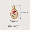 Oval rose flower pendant in gold-tone copper finish with dimensions and weight data - Single Rose Pendant