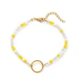 Bracelet de perles fait main avec cristaux jaunes et clairs et anneau doré - Bracelet à Clip avec Perles Jaunes