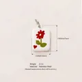 Rechteckiger weißer Edelstahl-Anhänger mit roter Blume und Herz-Design DIY-Schmuck - Blumenanhänger (MQNK252714O)