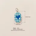 Ovaler Edelstahl-Anhänger mit blauem Herz und Karomuster für DIY-Schmuckherstellung - Herzanhänger Karomuster (MQNK252714O)
