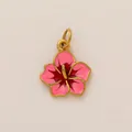 Elegante ciondolo a forma di ibisco in smalto rosa e acciaio inossidabile placcato oro 18K. - Pendente Fiore di Ibisco in Smalto Rosa / Articolo singolo