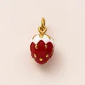 Elegante ciondolo a forma di fragola in acciaio inox placcato oro 18k e smalto - Ciondolo Fragola in Smalto Rosso / Articolo singolo