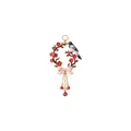 Detailed macro shot of an enamel bird and floral wreath pendant with bow decoration - January Flower Pendant