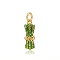 Enameled green asparagus bundle charm with gold bow and crystal accents for jewelry - Bundle of Asparagus Pendant