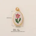Elegant oval copper pendant featuring a pink flower illustration with 18K gold finish - Morning Glory (5)