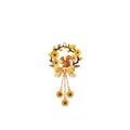 Detailed view of enamel squirrel pendant in sunflower wreath with dangling charms - August Flower Pendant