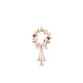 Detailed view of enamel flower wreath pendant with pink bow and ladybug charms - September Flower Pendant