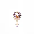 Detail shot of a whimsical floral wreath pendant featuring a small orange fox and pink bow. - October Flower Pendant
