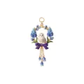 Detailed view of hand-painted enamel owl pendant with blue hyacinth wreath - December Flower Pendant