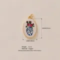 Elegant vintage oval copper pendant with red rose vase pattern, 18K gold plated - Blue Vase Pendant