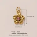 Ciondolo a fiore in acciaio inossidabile placcato oro 18K con cristallo rosa - Ciondolo Fiore (Solo Pendente, Senza Catena)