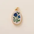 Vintage style 18K gold plated oval pendant featuring elegant blue rose enamel detail - Oval Blue Rose Style (26) / 1 Piece / Blue