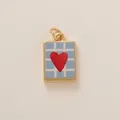 Gold-plated rectangular jewelry pendant featuring red heart and blue grid pattern charm - Red Heart Blue Plaid Rectangle Style (2) / 1 Piece / Blue