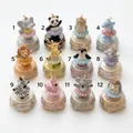 Overview of 12 cute hand-painted animal pendants wearing colorful tutus on white background - Elephant Pendant (1) / Colorful
