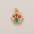 Nordic style hexagonal gold-plated copper pendant with red floral bouquet and blue bow - Red Flower Bow Hexagon Pendant (Style 4)