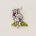 Elegante ciondolo floreale in acciaio inox con fiori in smalto viola e foglie verdi - Ciondolo Fiore di Violetta