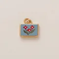 Pastoral style rectangular pendant with red flowers on blue background, 18K gold plated - Red Flower Blue Base Rectangular Pendant (Style 6)