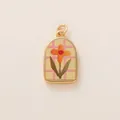 18K gold plated copper arch pendant with orange flower and pink grid pattern - Orange Flower Pink Plaid Arch Pendant (Style 7)