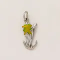 Elegante pendente a fiore in acciaio inossidabile con finitura in smalto giallo e verde - Fiore Giallo