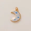 Enamel moon charm with blue stars and dots pattern, 18K gold plated copper accessory - Star Dot Moon Pendant (Style 10)