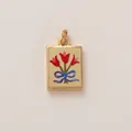 Vintage style 18K gold plated brass rectangular pendant with tulip floral design - Tulip Rectangular Pendant (Style 11)