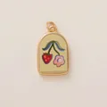Pastoral style 18K gold plated pendant featuring hand-painted strawberry and flower - Strawberry Flower Arch Pendant (Style 12)