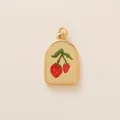 Vintage pastoral style strawberry charm pendant in 18K gold plated copper for jewelry - Strawberry Illustrated Arch Pendant (13小花)