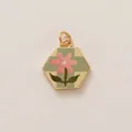 Pastoral style hexagonal pendant with pink flower on a green checkered background - Pink Flower Green Plaid Hexagon Pendant (14小花)
