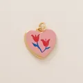 Romantic heart-shaped pink charm with tulip flower pattern and 18K gold plated finish - Pink Tulip Heart Shaped Pendant (15小花)