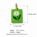 Green rectangular flower pendant in copper with white daisy design and 18K gold ring - Daisy Pendant