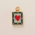 Vintage 18K gold plated copper heart charm pendant with green border for jewelry - Red Heart Plaid Rectangular Pendant (18小花)