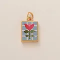 Pastoral style 18K gold-plated copper pendant featuring a red tulip on a blue checkered background - Blue Plaid Tulip Rectangular Pendant (19小花)