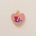 Pink heart pendant with red tulip design and elegant golden 18K gold-plated frame - Heart Shaped Pink Tulip Pendant (21小花)