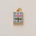 18K gold plated rectangular tulip pendant featuring a blue and white plaid background - Blue and White Plaid Pink Tulip Rectangular Pendant (22小花)