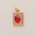 Gold plated 18K copper rectangular pendant charm featuring strawberry and pink plaid - Strawberry Pattern Rectangular Pendant (23 Small Flower)