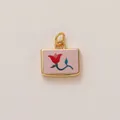 Elegant 18K gold plated copper tulip flower pendant charm with pink textured inlay - Pink Tulip Rectangular Pendant (24 Small Flower)