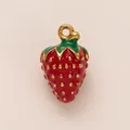 Elegante ciondolo a fragola rossa in acciaio inossidabile placcato oro 18 carati per fai da te - Ciondolo Fragola in Smalto Rosso / Rosso/Oro