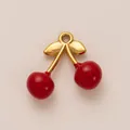 Elegante ciondolo a ciliegia rossa con stelo in acciaio inossidabile placcato oro 18k - Pendente Ciliegia Rossa / Rosso/Oro
