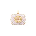 Close-up of elegant French style envelope pendant with 3D yellow flower and pearls - Double Flower Envelope Pendant / Gold