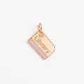 Minimalist gold rectangular pendant with Library engraving and pink enamel detail - Library Card Pendant (MTPK260414OI) / Pink