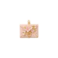 Detailed view of pink envelope pendant with 3D cherry blossom flowers. - Peach Blossom Envelope Pendant / Gold
