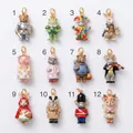 Detailed collection of twelve fairy tale anthropomorphic animal charms in enamel finish. - Knight Bear Pendant