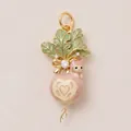 Detailed view of a luxury enamel radish pendant featuring a pink cat and bow - Radish Pendant