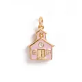 Charming pink enamel schoolhouse pendant charm with gold trim for DIY jewelry making - Pink School House Pendant (MTPK260414OI) / Pink