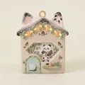 Detailed handcrafted panda house ceramic pendant DIY accessory for jewelry necklace - Panda's Bamboo House Pendant