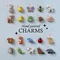 Variety of hand-painted ceramic animal charms including fox, owl, and bee pendants for jewelry - Owl Pendant