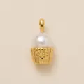 Detail shot of a cute ice cream cupcake pearl pendant in gold finish - Smiling Cupcake Pendant