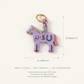 Detailed view of the purple horse charm showing dimensions and 18K gold plated specs. - Horse Pendant Style 4